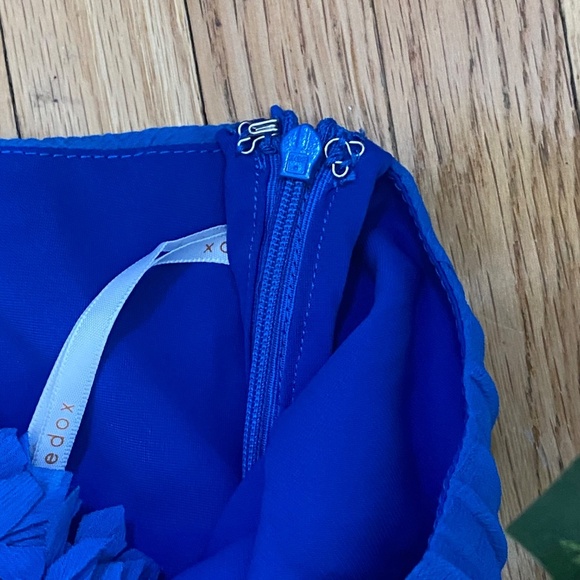 NWT Foxiedox Pleated Front Slit Floral Strap Sapphire Blue Midi Dress Size L - Picture 9 of 16